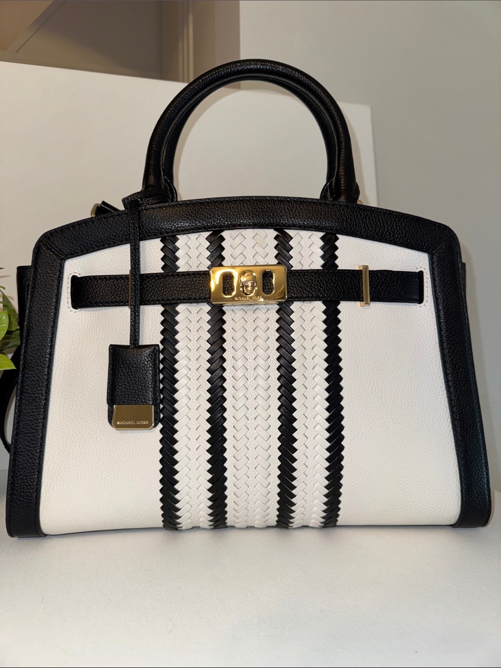 Michael Michael Kors Karson Large Woven Stripe Leather Satchel Bag